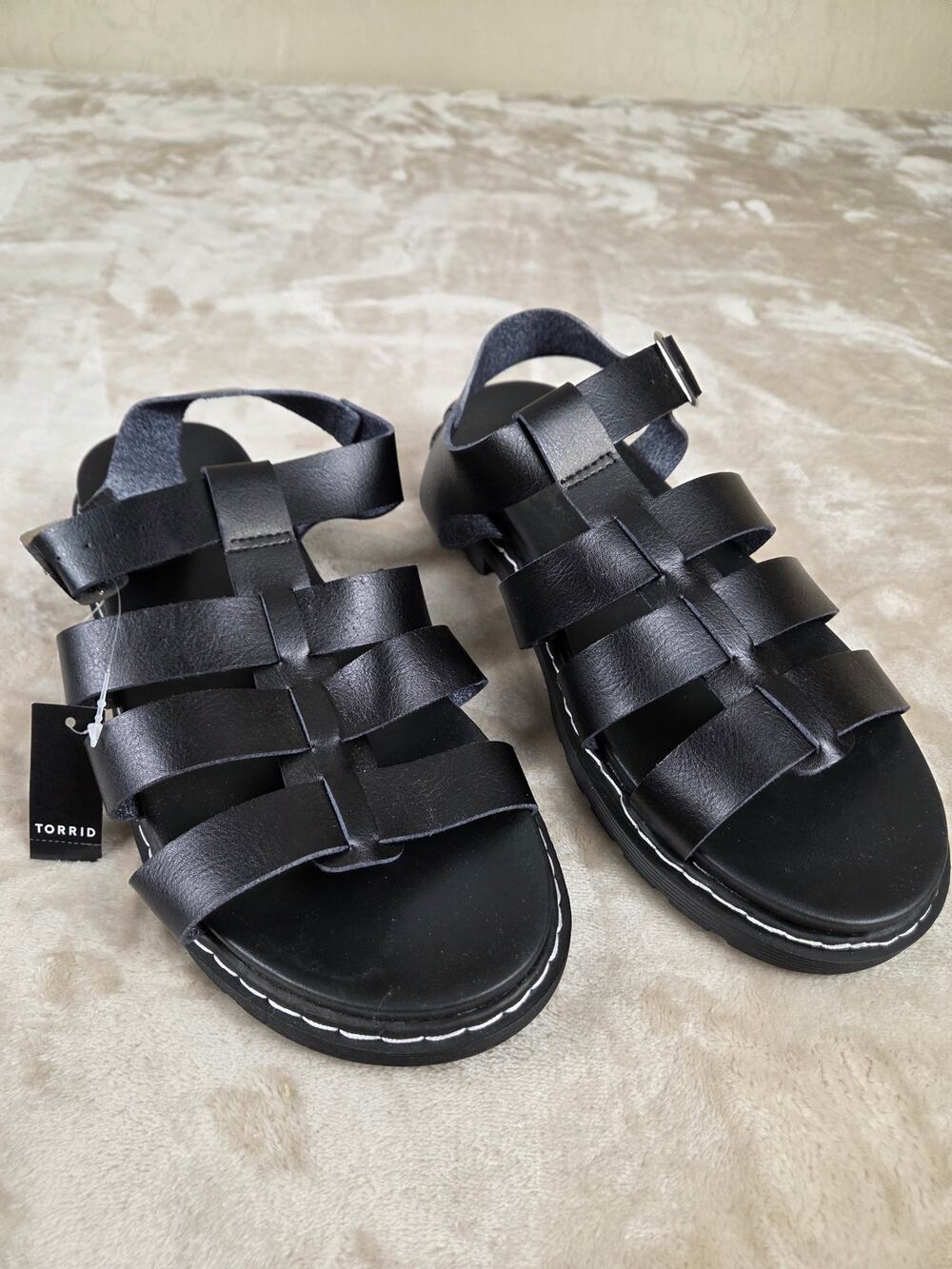 Torrid Black Lug Sole Gladiator Fisherman Sandals NWT 10.5 WW